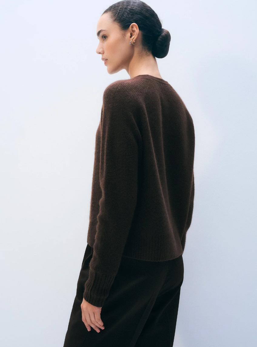 White + Warren - Cashmere Waffle Sweatshirt in Dark Umber Clothing - Sweaters