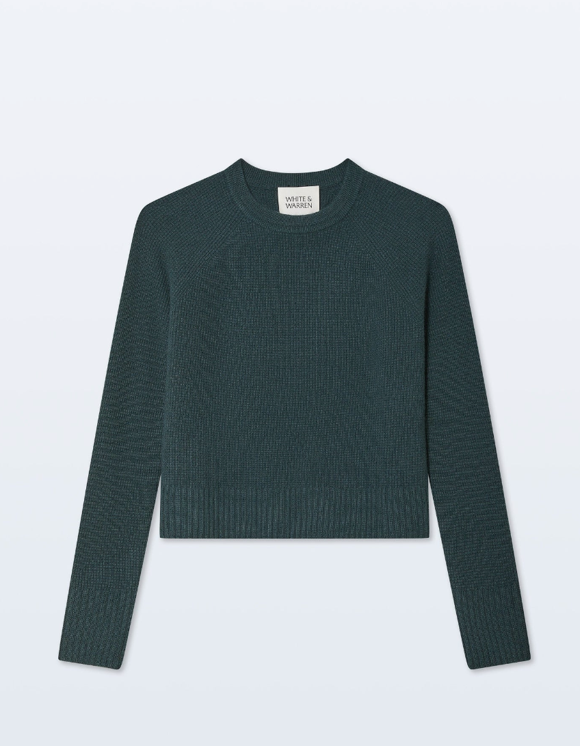 White + Warren - Cashmere Waffle Sweatshirt in Juniper Green