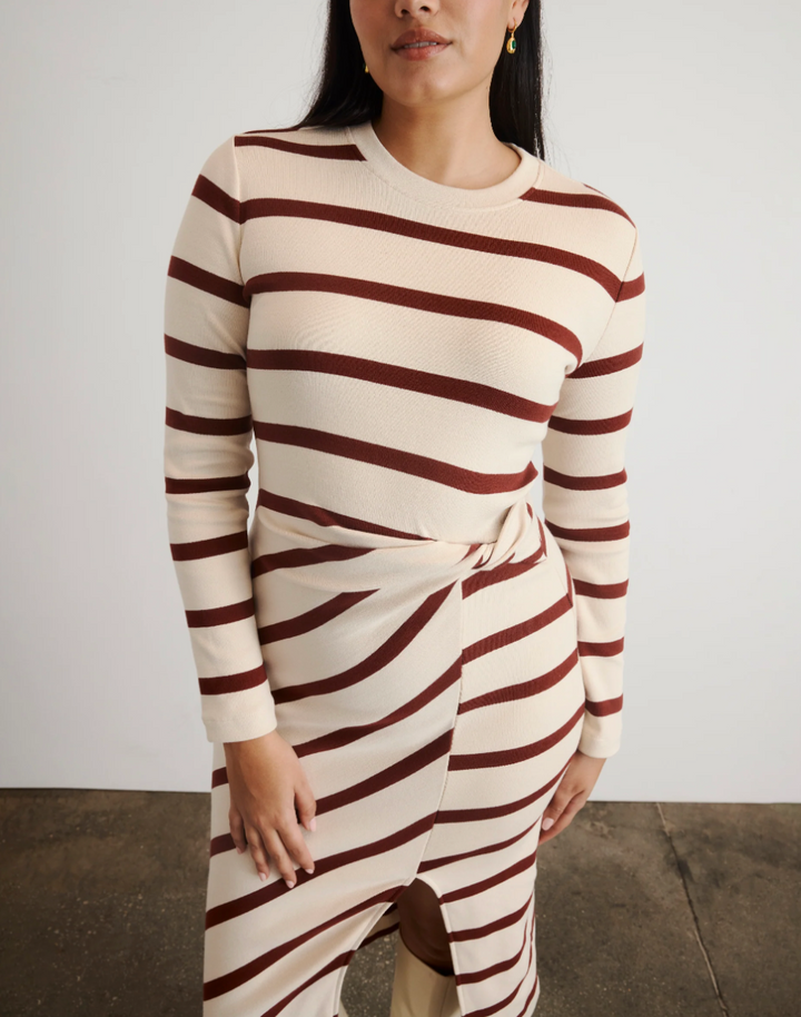 Tanya Taylor - Cody Dress in Cream and Raisin Wide Stripe Dresses
