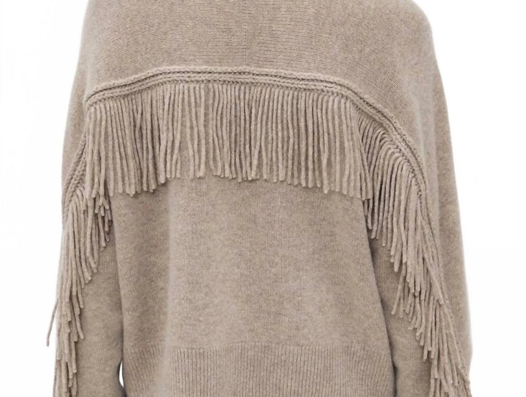 White + Warren - Cashmere Blend Luxe Fringe Crew in Misty Brown
