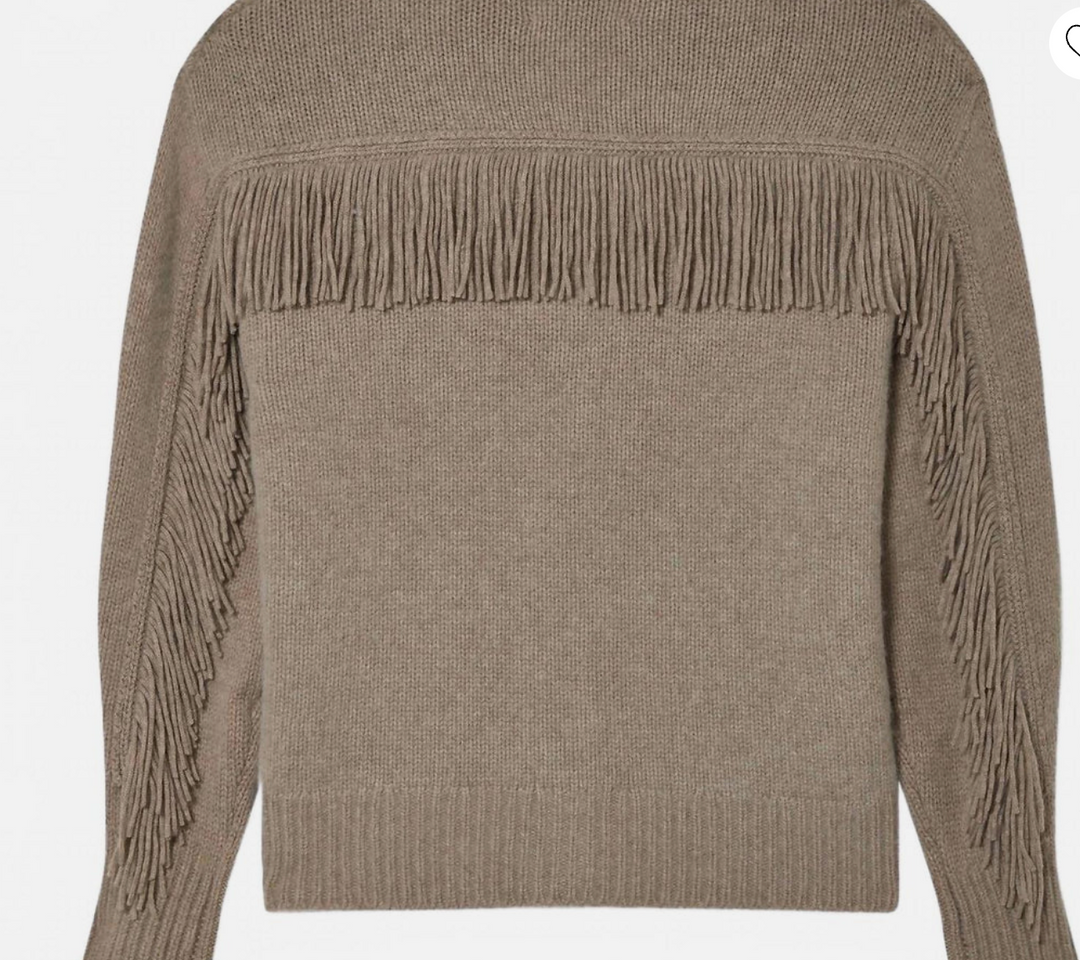 White + Warren - Cashmere Blend Luxe Fringe Crew in Misty Brown