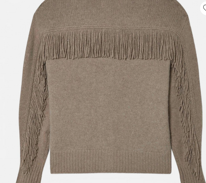 White + Warren - Cashmere Blend Luxe Fringe Crew in Misty Brown