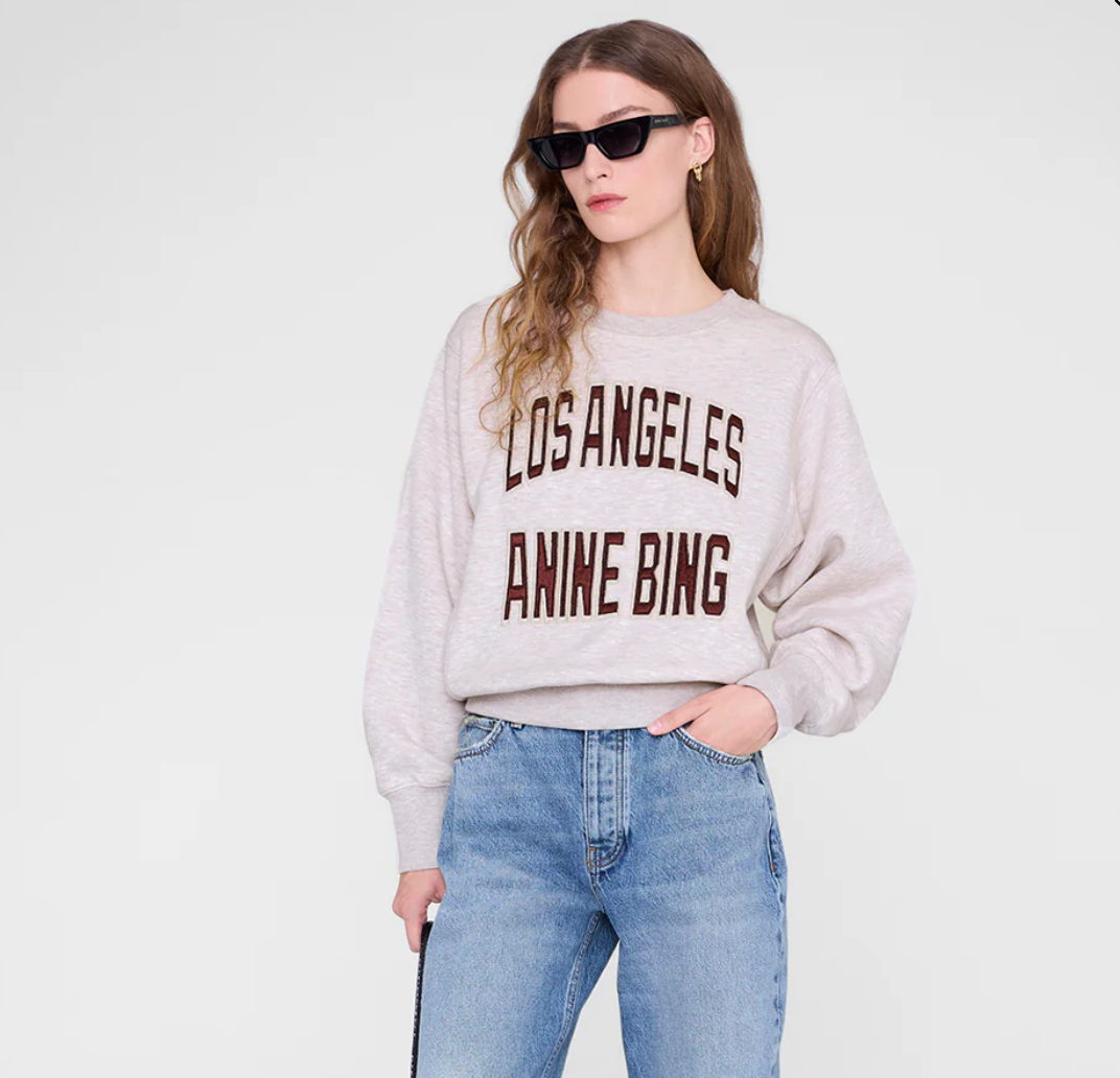 Anine Bing - Harry Shrunken LA Sweatshirt in Oatmeal Melenge