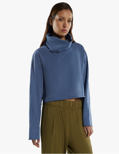 LES TIEN - Coreena Cropped Cowl Neck in Washed Periwinkle Sweaters