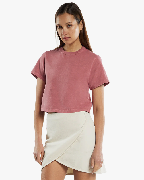 LES TIEN - Daria Crop Tee in Washed Flamingo Tee