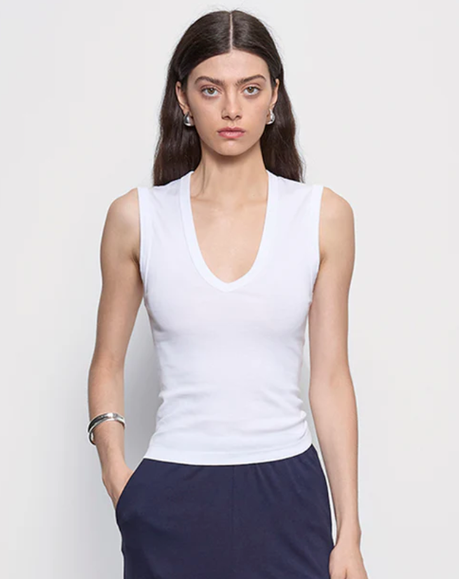 ENZA COSTA - Supima Cotton New Classic Sleeveless V in White Tank Top