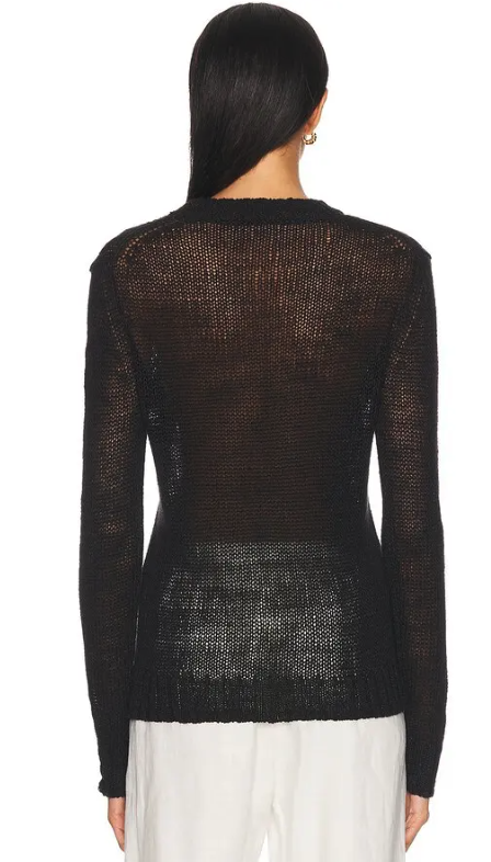ENZA COSTA - Linen Open Knit Crewneck in Black Sweaters