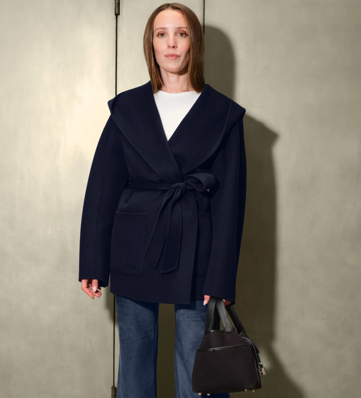 MACKAGE - PAYA-Z Wool Wrap Coat with Sash Belt in Marine Blue Coats & Jackets