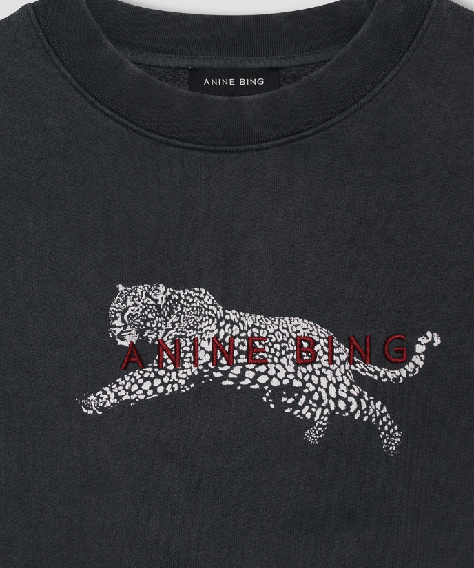 Anine Bing - Spencer Sweatshirt Leopard in Washed Black Graphic Sweatshirts