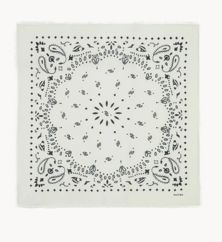 KUJTEN - Hachiko Large Cashmere Bandana Scarf in Blanc Accessories