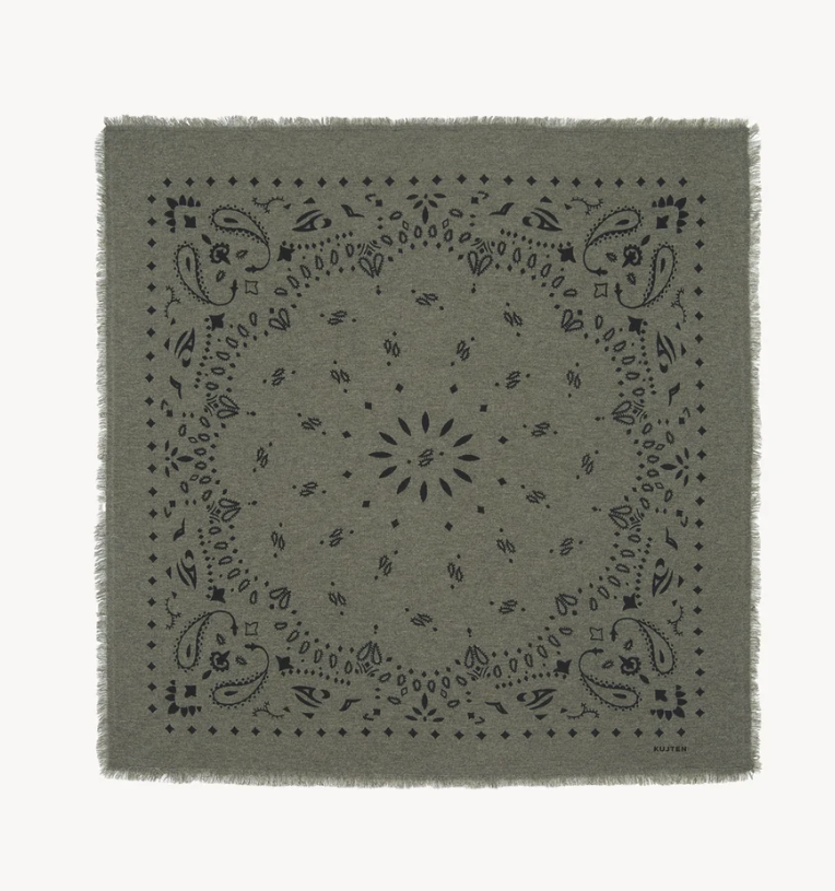 KUJTEN - Hachiko Large Cashmere Bandana Scarf in Kaki Chine Accessories