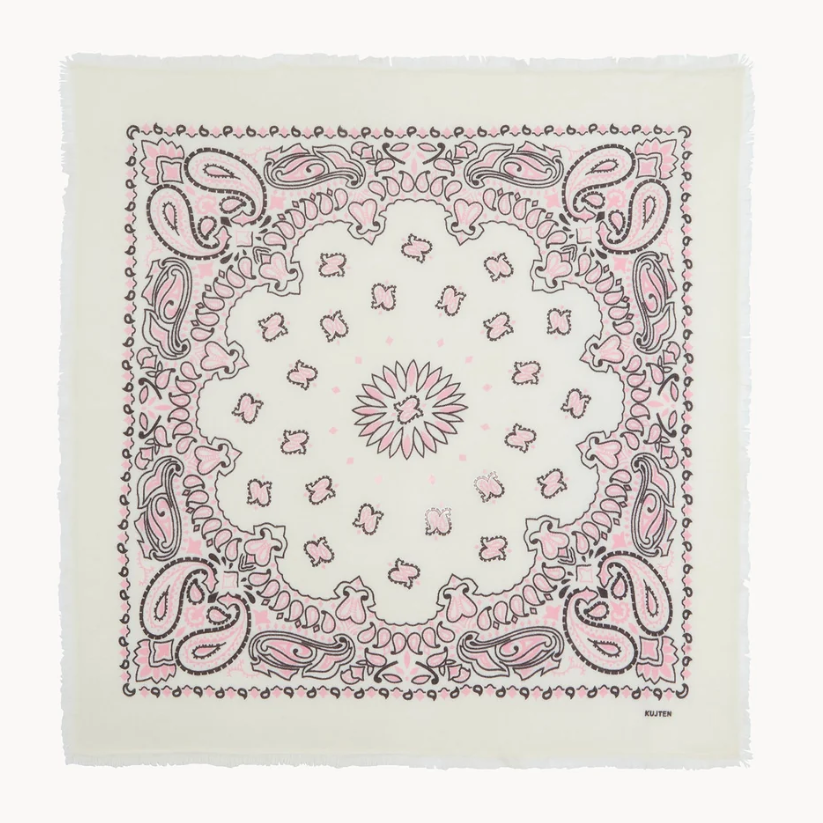 KUJTEN - Large Cashmere Bandana  Hachiko  Scarf in Bico Blanc Blush Accessories