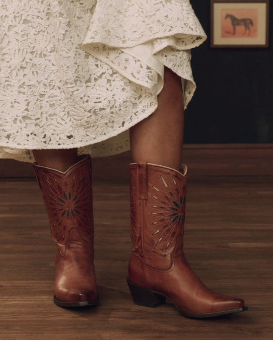 THE GREAT X STETSON - The Southwest Cowboy Boot in Chestnut with Turquoise