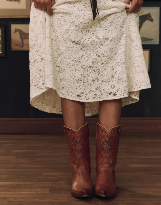 THE GREAT X STETSON - The Southwest Cowboy Boot in Chestnut with Turquoise