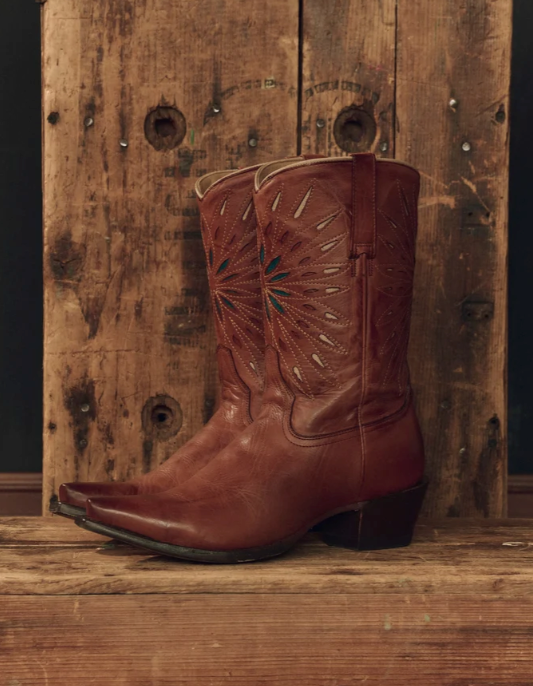 THE GREAT X STETSON - The Southwest Cowboy Boot in Chestnut with Turquoise