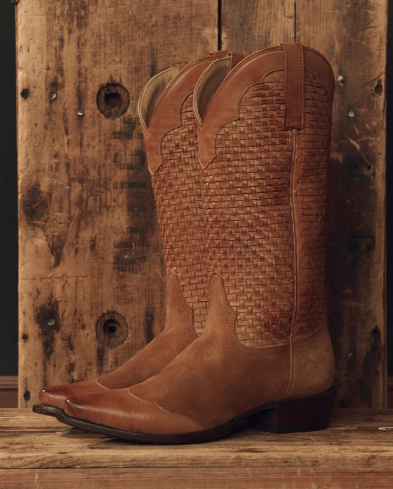 THE GREAT X STETSON - The Basket Weave Cowboy Boot in Rusted Tan