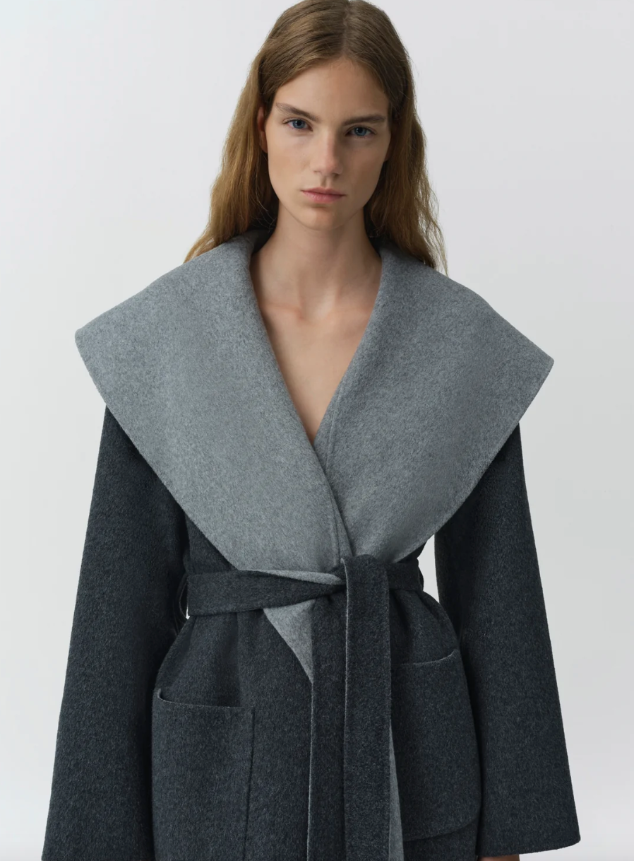 SIMKHAI - Allura Reversible Belted Coat in Charcoal Coats & Jackets
