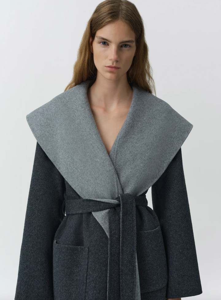 SIMKHAI - Allura Reversible Belted Coat in Charcoal Coats & Jackets
