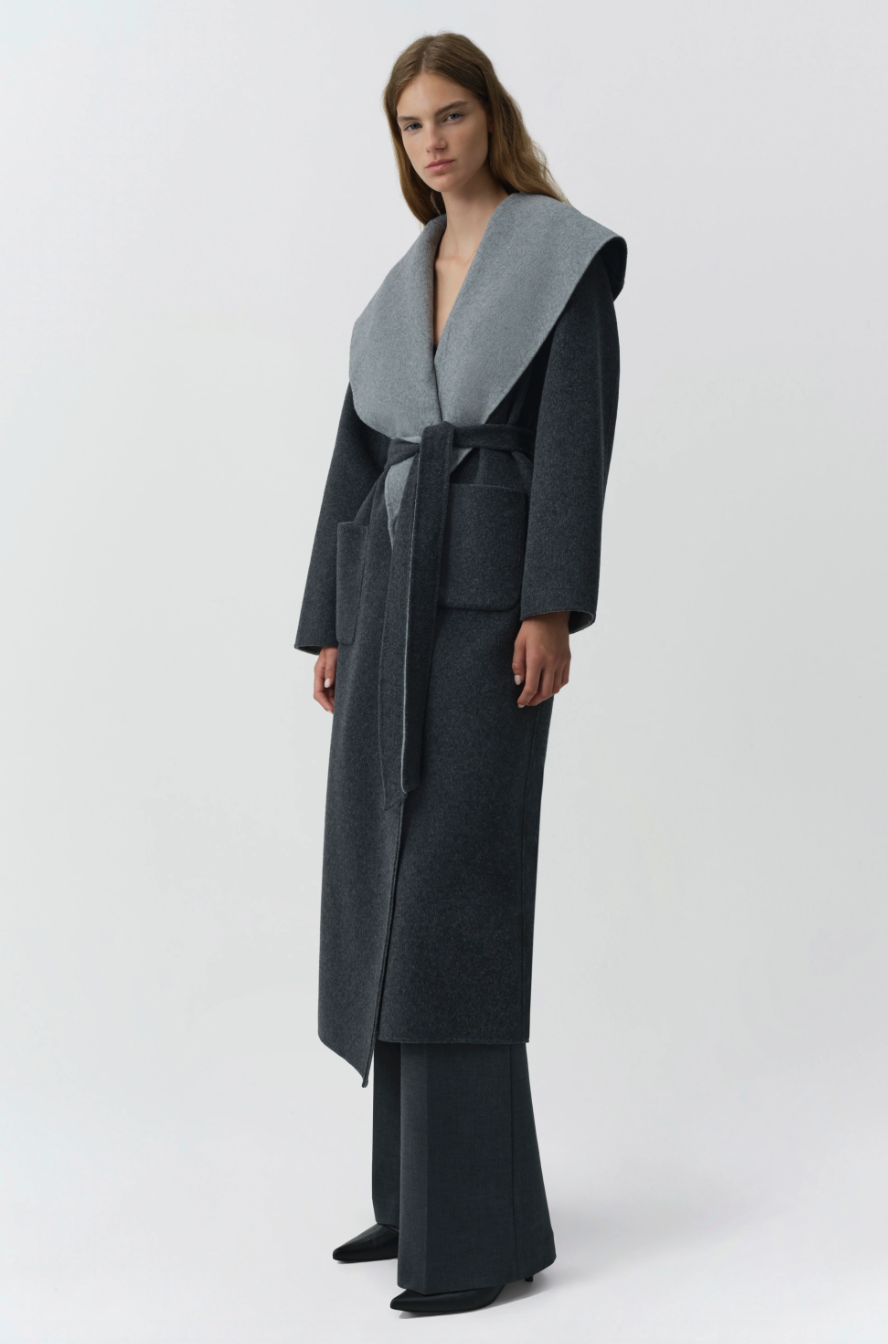 SIMKHAI - Allura Reversible Belted Coat in Charcoal Coats & Jackets