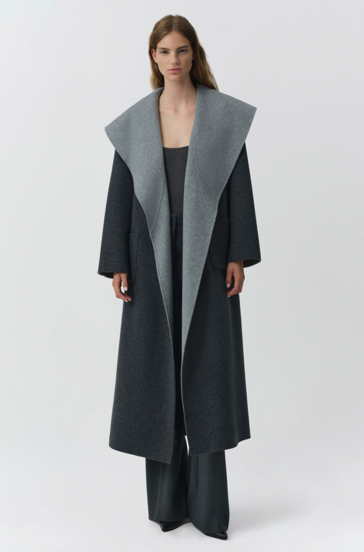 SIMKHAI - Allura Reversible Belted Coat in Charcoal Coats & Jackets