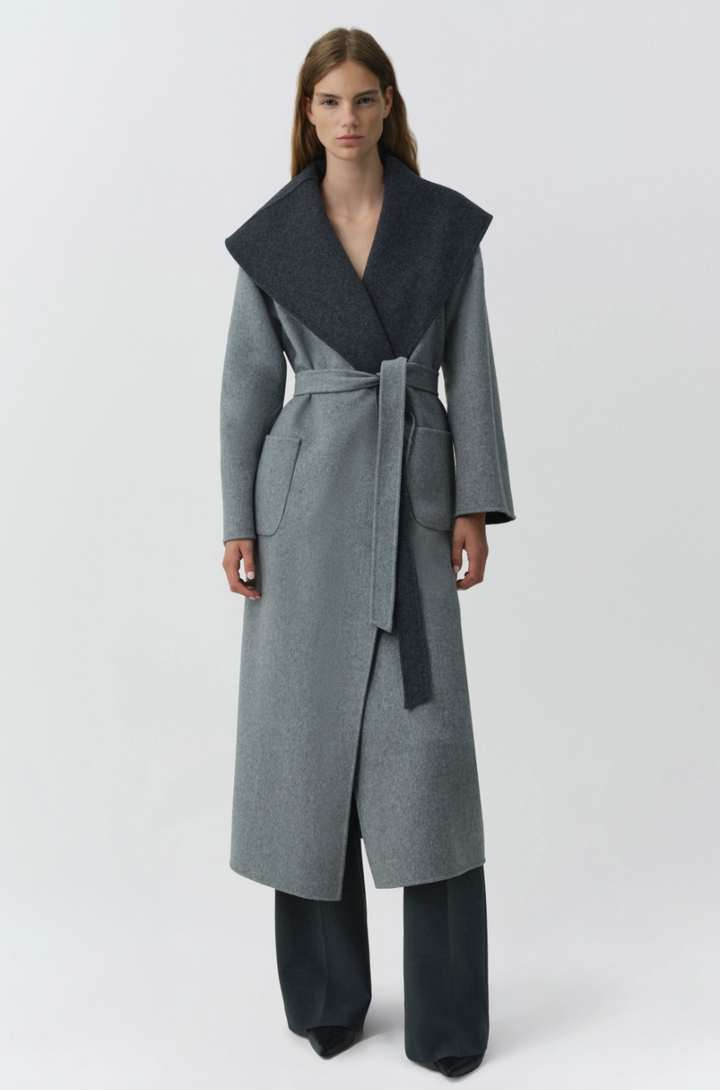 SIMKHAI - Allura Reversible Belted Coat in Charcoal Coats & Jackets