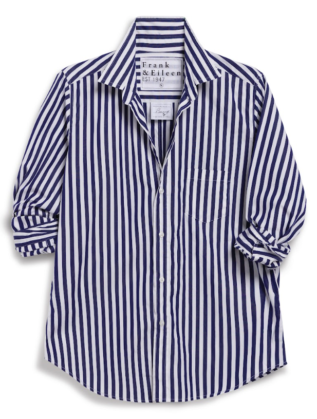 Frank & Eileen - Barry Tailored Button Up Shirt in Navy White Stripe Top