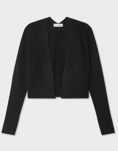 White + Warren - Cashmere Featherweight Open Cardigan in Black