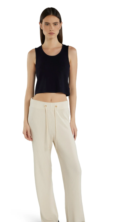 Les Tien - Talya Crop Lux Thermal Tank in Navy