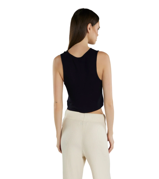 Les Tien - Talya Crop Lux Thermal Tank in Navy