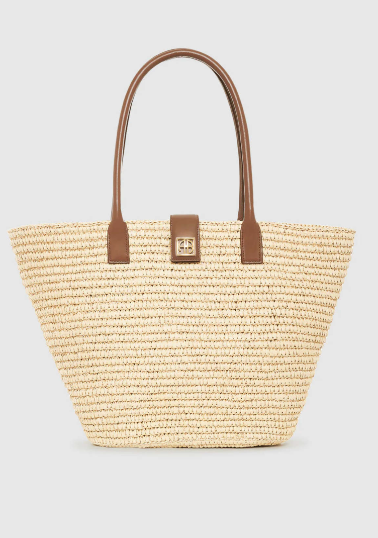 Anine Bing - Lou Tote Monogram Natural with Cognac