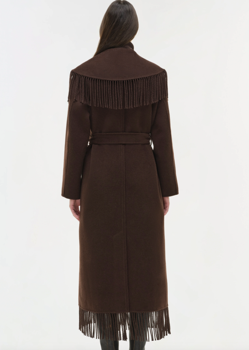 Simkhai - Carrie Fringe Robe Coat in Chocolate