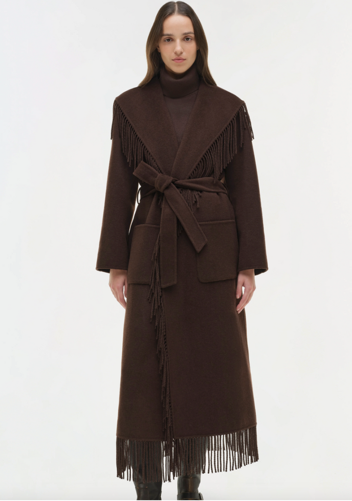 Simkhai - Carrie Fringe Robe Coat in Chocolate