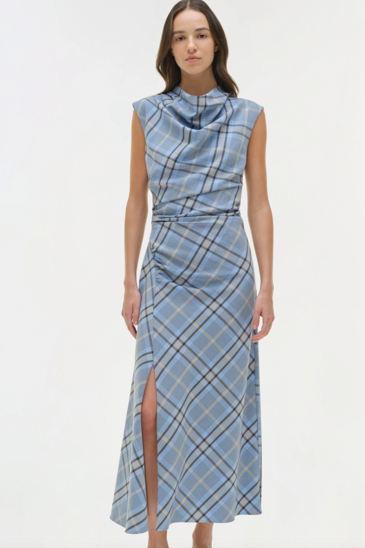 Simkhai - Burke Draped Midi Dress in Horizon Plaid