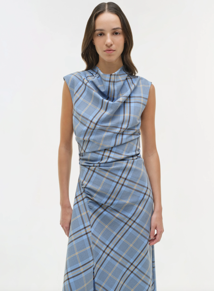 Simkhai - Burke Draped Midi Dress in Horizon Plaid