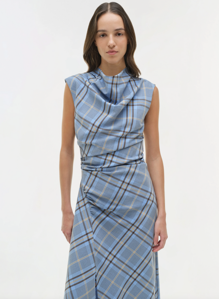 Simkhai - Burke Draped Midi Dress in Horizon Plaid