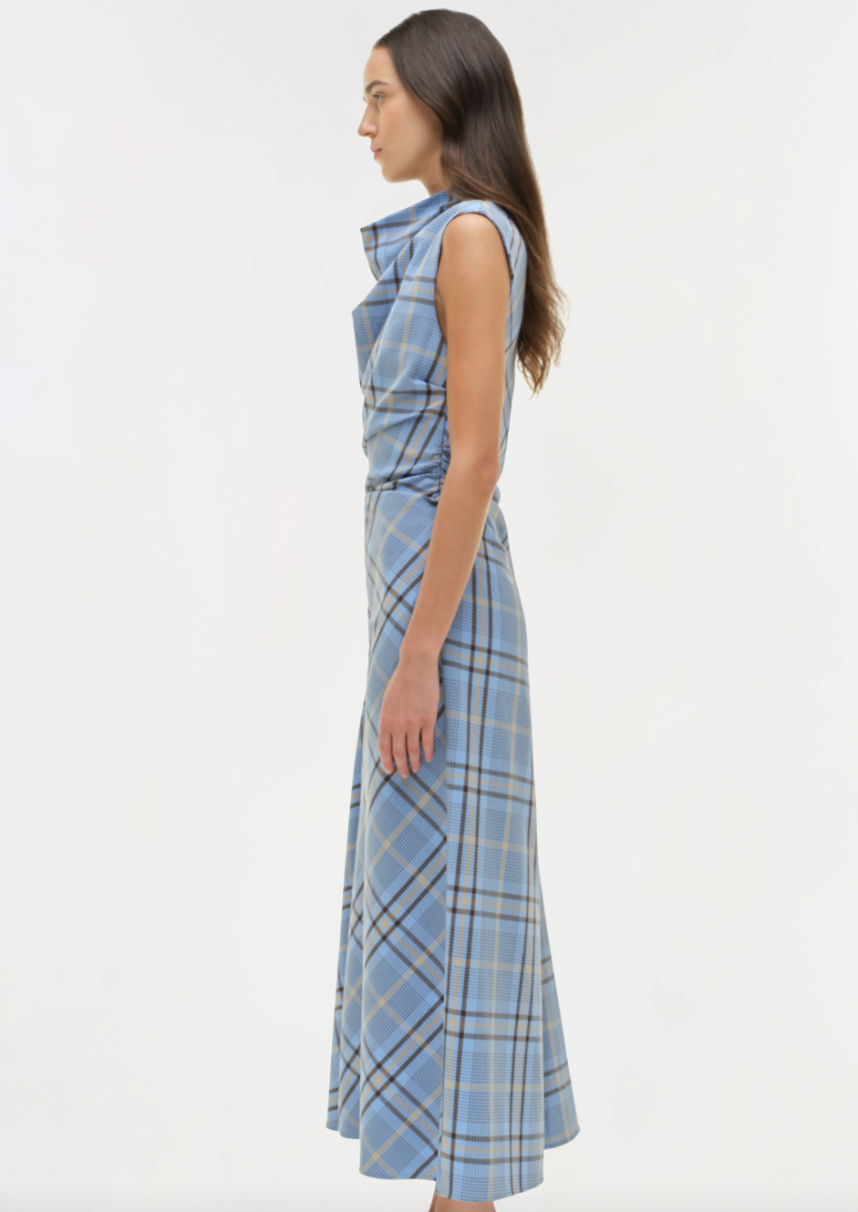 Simkhai - Burke Draped Midi Dress in Horizon Plaid