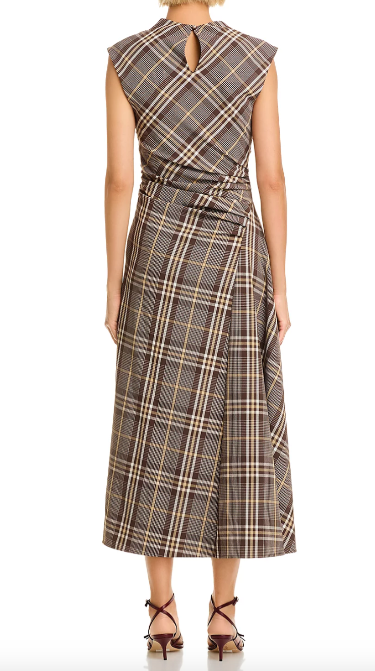 Simkhai - Burke Draped Midi Dress in Chocolate Plaid