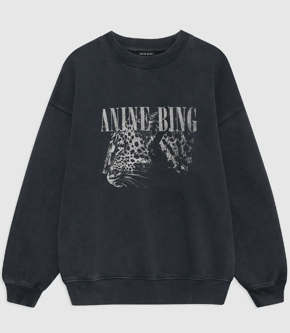 Anine Bing - Spencer Sweatshirt Leopard in Washed Black