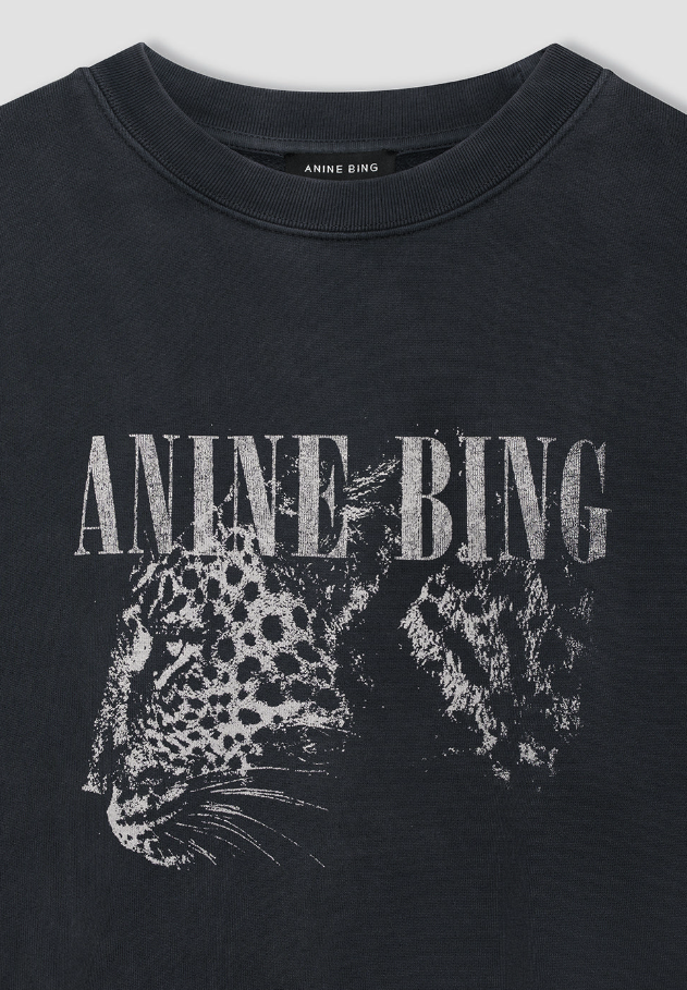 Anine Bing - Spencer Sweatshirt Leopard in Washed Black