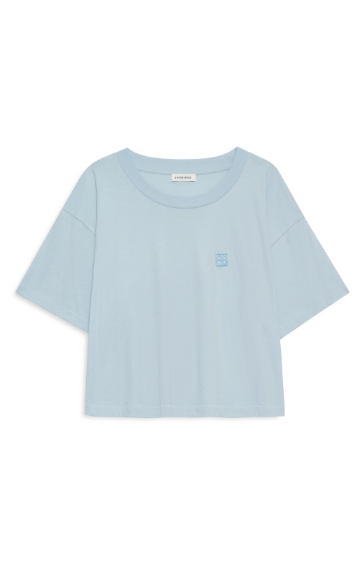 Anine Bing - Johnny Cropped tee Framed Monogram in Pale Blue Tee