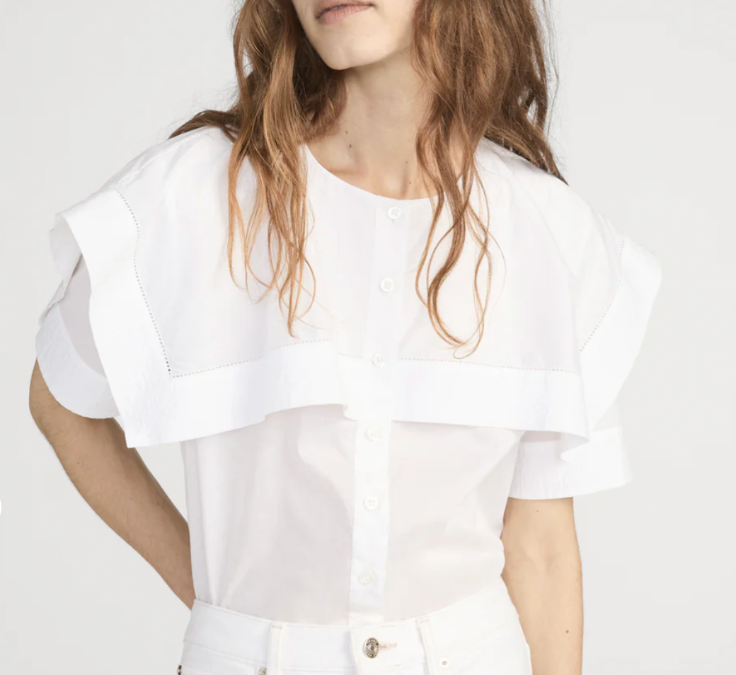 FRAME - The Sleek Cape Shirt in White Shirt