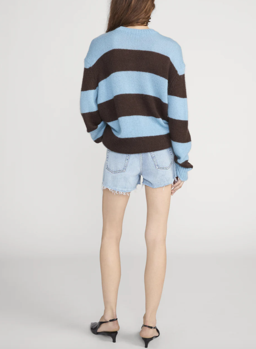 FRAME - The Fuzzy Striped Crew in Mocha Sweaters