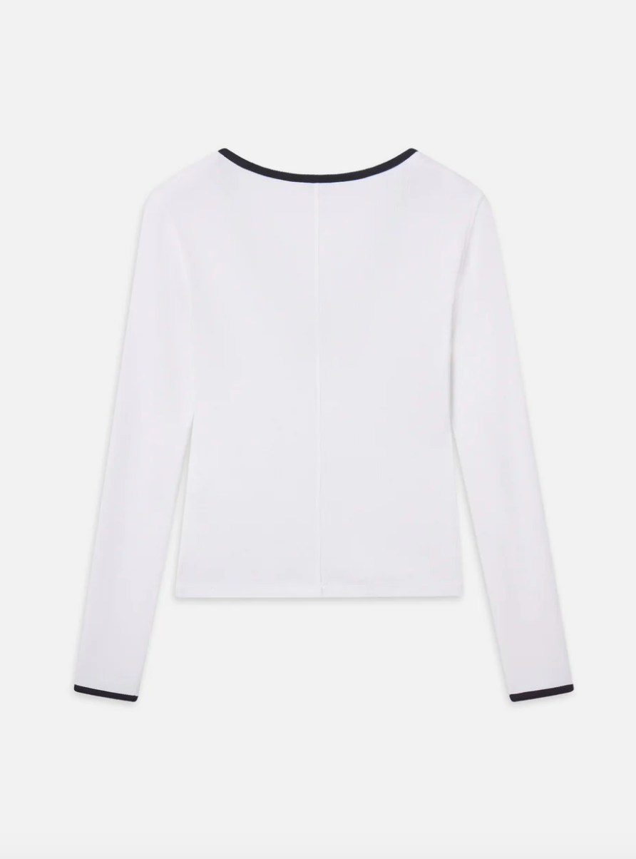 FRAME -The Sporty V-Neck Top in White Shirt