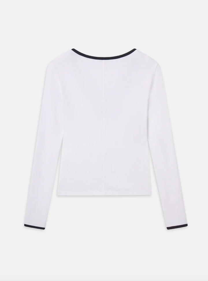 FRAME -The Sporty V-Neck Top in White Shirt