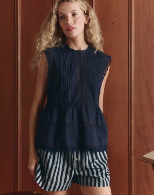 THE GREAT - The Sonnet Top in Navy Tops