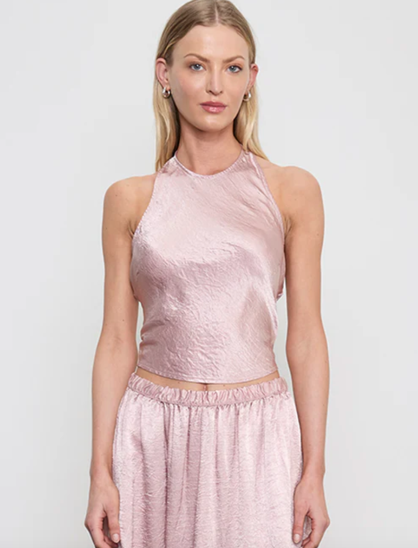 ENZA COSTA - Textured Satin Halter Scarf Top in Rose Blush Top