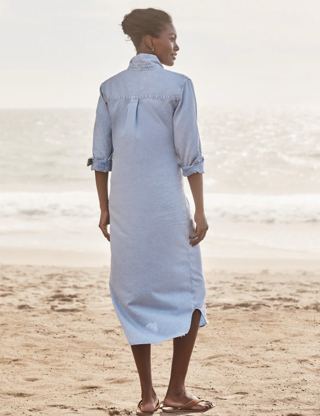 FRANK & EILEEN - Rory Maxi Shirtdress in Pool Water Blue Dress