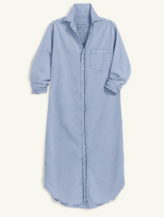 FRANK & EILEEN - Rory Maxi Shirtdress in Pool Water Blue Dress