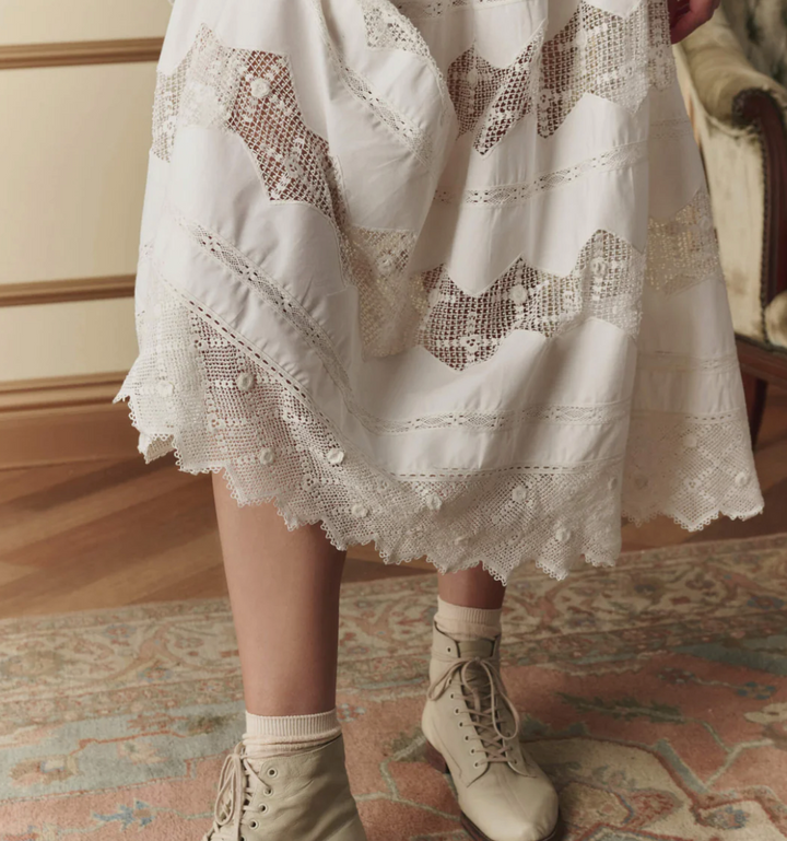 THE GREAT - The Rosette Crochet Canary Skirt in Cream Skirts