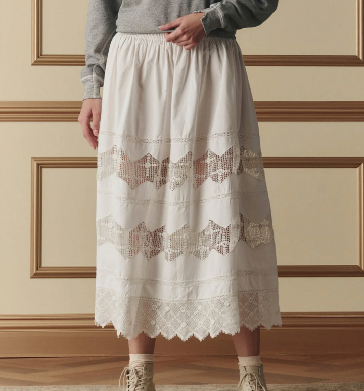 THE GREAT - The Rosette Crochet Canary Skirt in Cream Skirts
